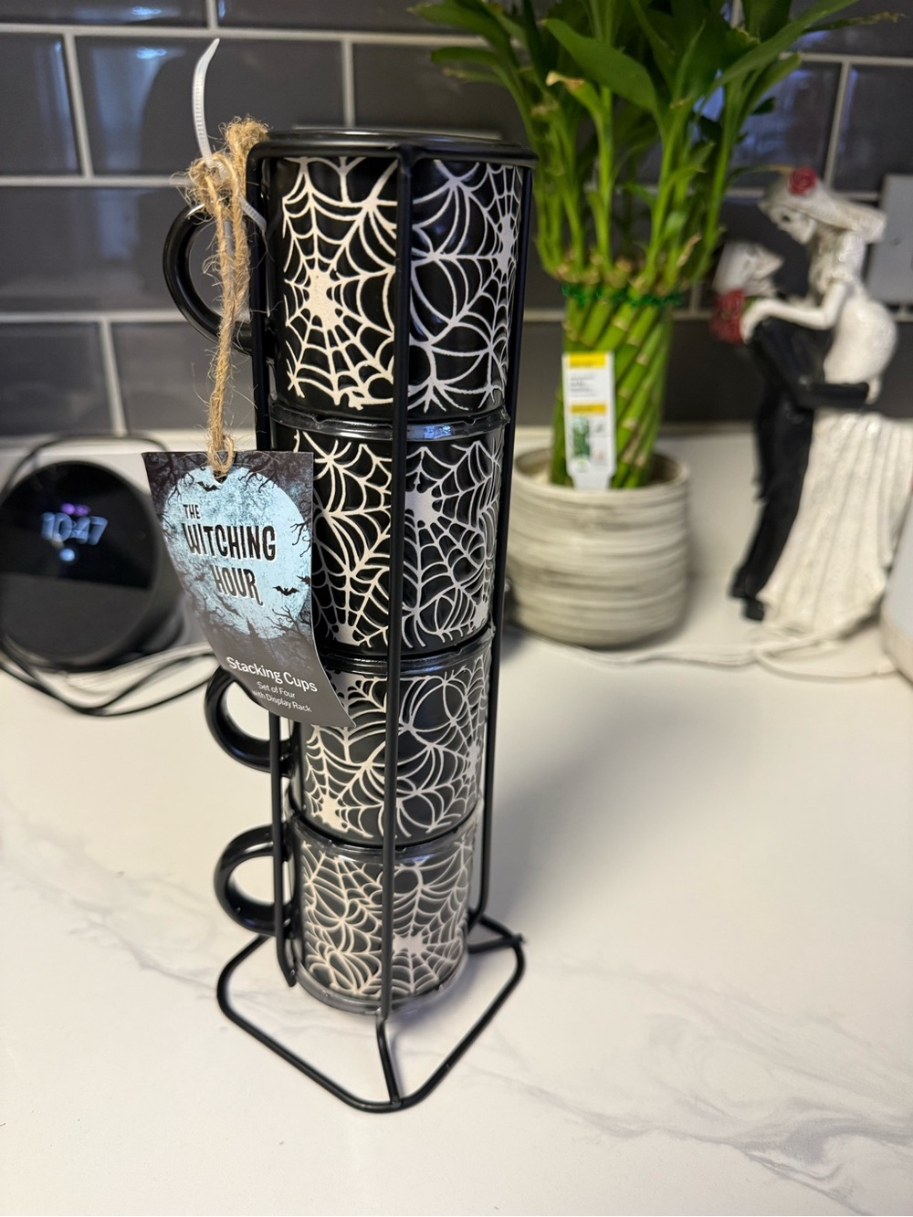 The Witching Hour Spiderweb Stacking Mugs Set - Black & White